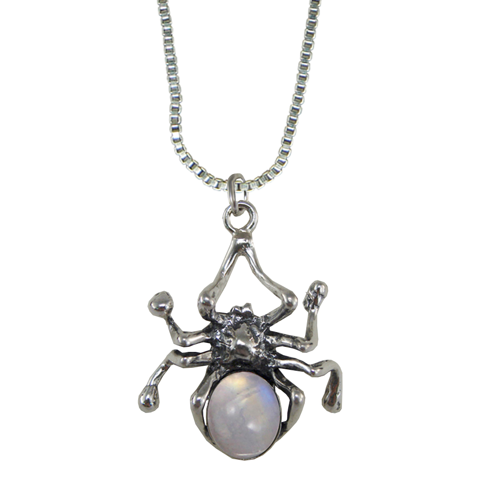 Sterling Silver Spider Pendant With Rainbow Moonstone